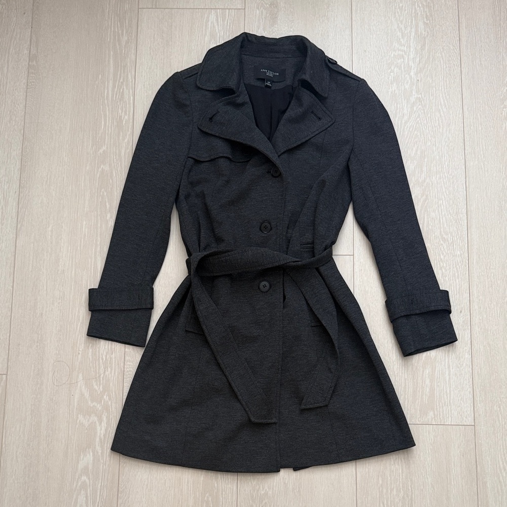Ann Taylor Charcoal and Black Petite Belted Coat Jacket